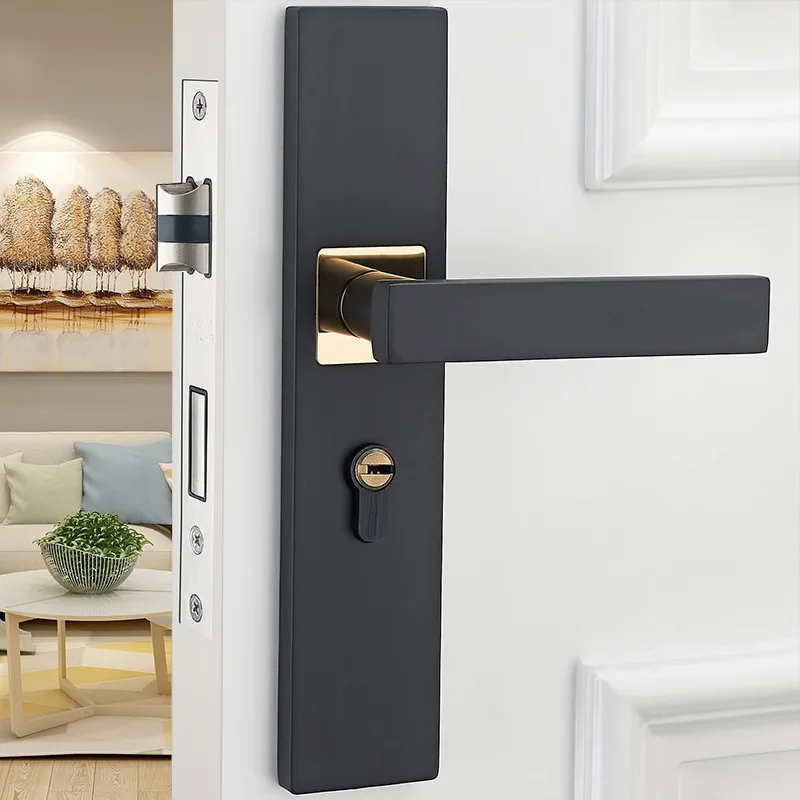 

European Style Interior Door Bedroom Door Lock American-Style Black And White with Pattern Bathroom Solid Wood Door Handle House