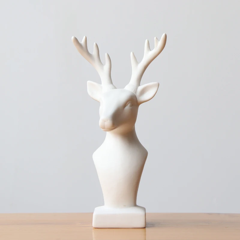 

1pc Deer Head Statue White Ceramic Reindeer Figurine Home Decorative Animal Elk Sculpture Craft Ornament
