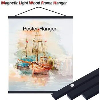 

Magnetic Poster Hanger Frame Wood Wooden Teak Magnet Hanging Kit for Photo Pictures Wall Art Map Canvas Print Artwork Home Decor