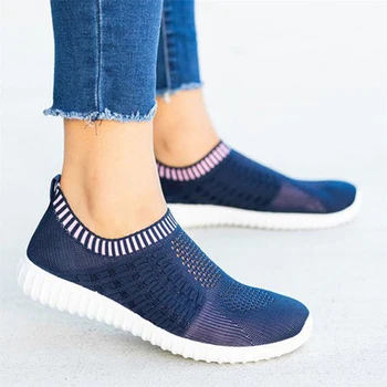 

Women Summer Sneakers Running Shoes Sport Walking Mesh Sneakers Soft Slip-on Solid Sock Shoes Sport Flats Plus Size Sneakers
