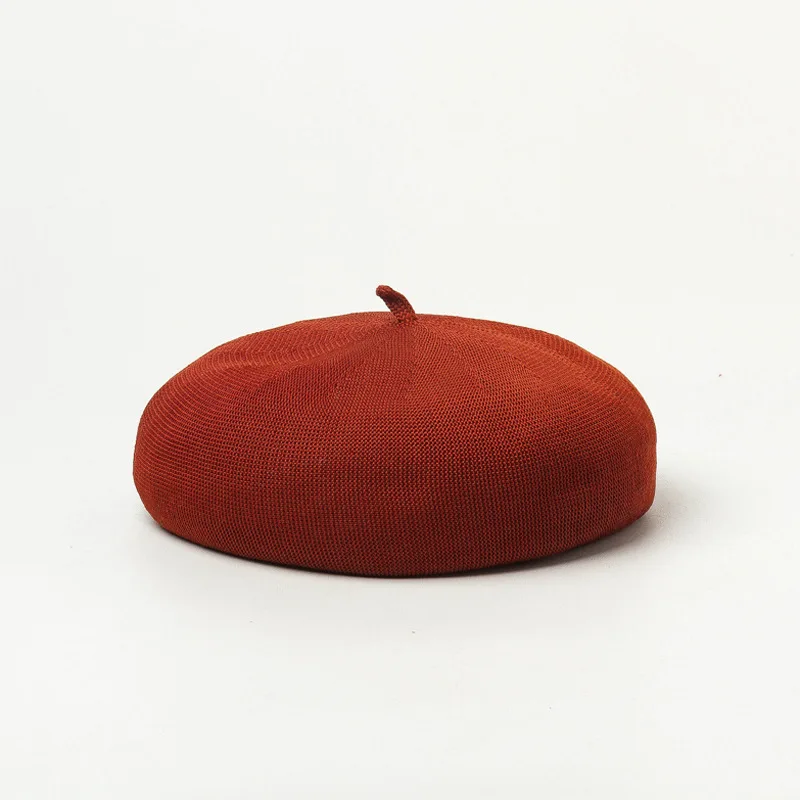 01910-HH0155 Весна Сладкий цвет полиэстер сплошной берет кепки для мужчин и женщин досуг художника шляпа - Цвет: Оранжевый