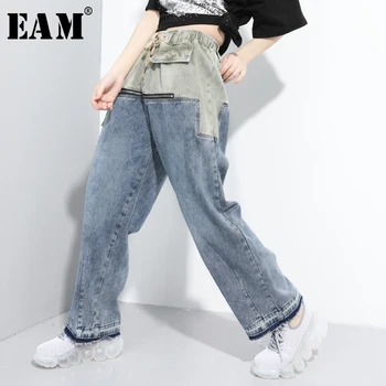 

[EAM] Gradual Color Split Blue Long Wide Leg Jeans New High Waist Loose Women Trousers Fashion Tide Spring Autumn 2020 1T883
