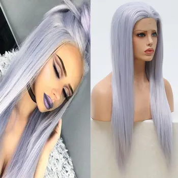 

Bombshell Silky Straight Synthetic Hair 13*4 Lace Front Wig Glueless Blue Silver Grey Heat Resistant Fiber Hair For Party Wigs
