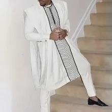 

H&D Native African Agbada For Men Embroidery Black White Dress Shirt Pants 3 PCS Set 2022 Eid Mubarek Clothing Dashiki Outfits