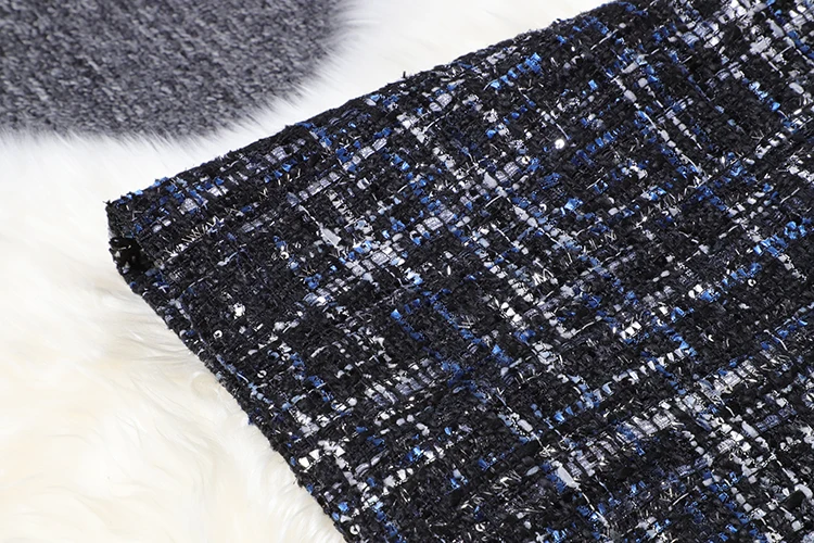 AELESEEN European Office Lady A-Line Dresses High Quality Woollen Luxury Mesh Lantern Sleeve English Style Plaid Mini Dress
