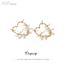 Yhгпуп серьги-гвоздики в форме сердца имитация жемчуга красивые серьги ручной работы Изысканные медные золотые Brincos невесты ювелирные изделия для свадебной вечеринки 925