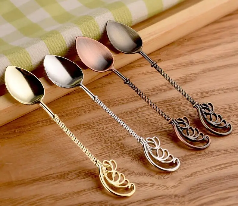 

Винтажная кофейная ложка с золотыми перьями и крыльями, ложка для перемешивания, десертная ложка