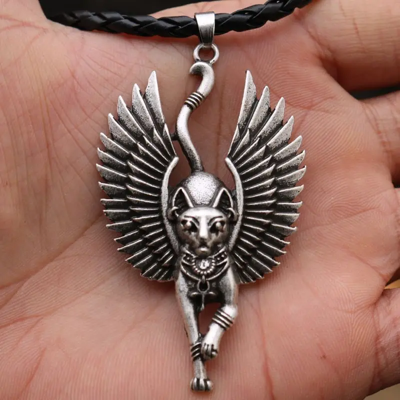 Silver Colour Ancient Egypt Bastet Statue Cat Pendant Necklace Sphinx Amulet Jewelry | Украшения и аксессуары