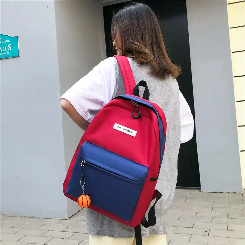 Женский рюкзак PUBGS, новинка, холщовые сумки для студентов, школьные сумки, 4 предмета в комплекте, с панелями, функциональные, повседневные, в консервативном стиле, большая ВМЕСТИТЕЛЬНОСТЬ - Цвет: Red Blue
