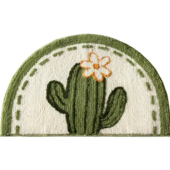 

Bathroom Mat Simple Fresh Green Cactus Flora Half Circle Soft Carpet Absorbent Slip-resistant Pad Kitchen Door Floor Mat