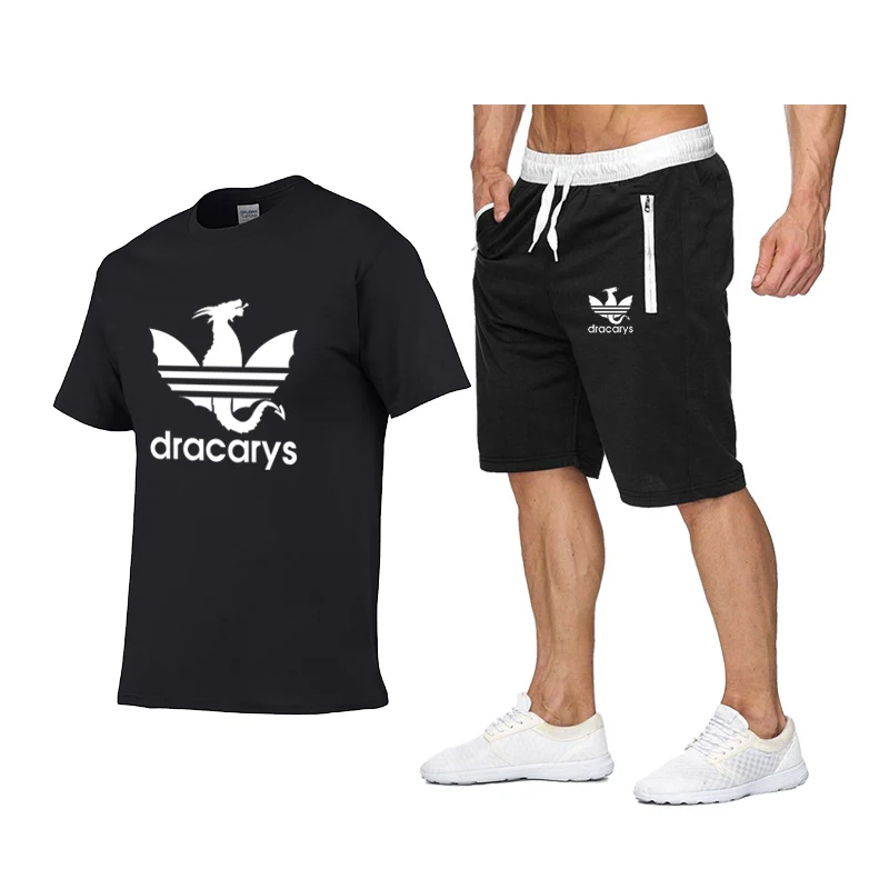 

2019 New Summer dracarys 2piece T-shirts+Shorts O-Neck Short sleeve Tshirt casual Vegeta Harajuku brand clothing