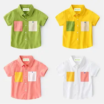 

2020 summer cotton short sleeved shirts for boys , yellow white pink green boys shirts