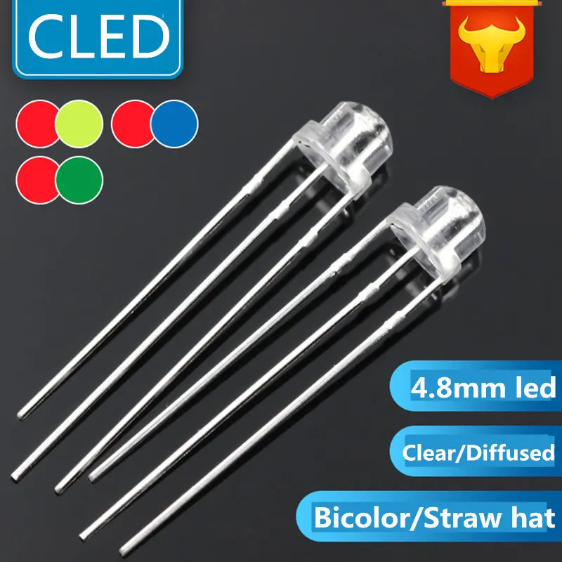 1000PCS Free shipping 4.8mm straw hat led 3-PIN bicolor DIP LED RED&ampBlue RED&ampGREEN Transparent/diffused 5mm LED(CE&ampRosh) | Лампы и