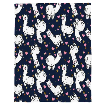 

White Alpaca Love Stars Throw Blanket Portable Flannel Blanket Hotel/Sofa/Office/Plane Travel Blankets for Beds