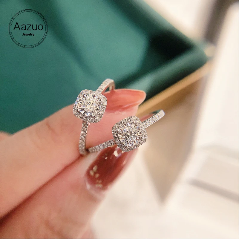 Aazuo 18K Solid White Gold Real Natrual Diamonds 0.23ct Classic Square Engagemen Ring Fashion Gift For Woman&Lady Birthday Party