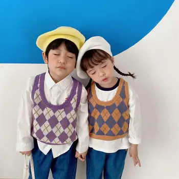 

2020 new girls boys knitted plaid sweater spring fashion kidsvest 1-6 years HJ386