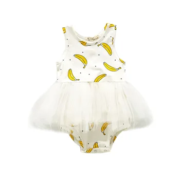 

2020 Summer Baby Girls Bodysuit Infant Girl Sleeve Banana Pattern Jumpsuit Dress Cotton Newborn Outfits Toddler Kids Clothing
