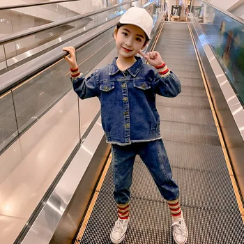 

Cuhk Children's Cowboy Set Teenager Girl Long Sleeve Cardigan Denim Jacket+Jeans Two Piece Casual Girls Outfits Cotton Kids Suit