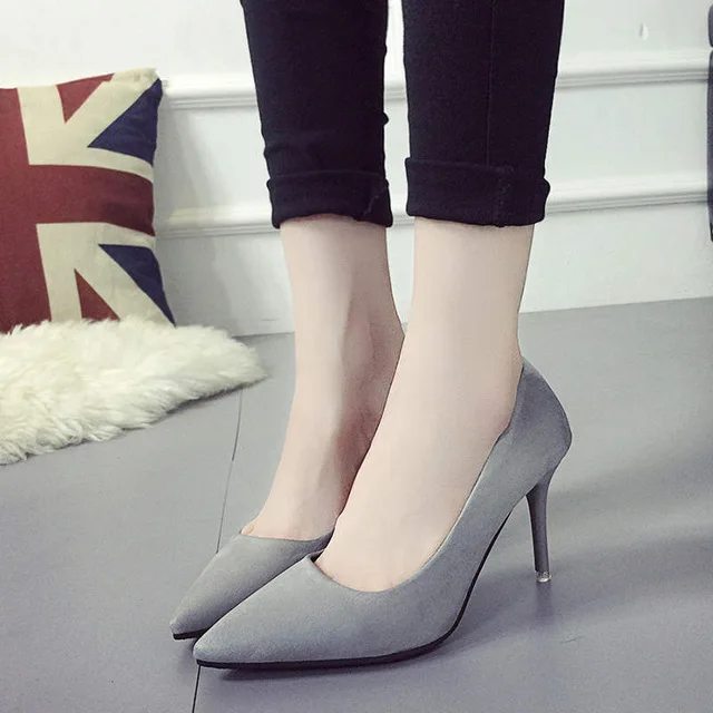 Лидер продаж Летняя женская обувь Туфли лодочки с острым носком Замшевые