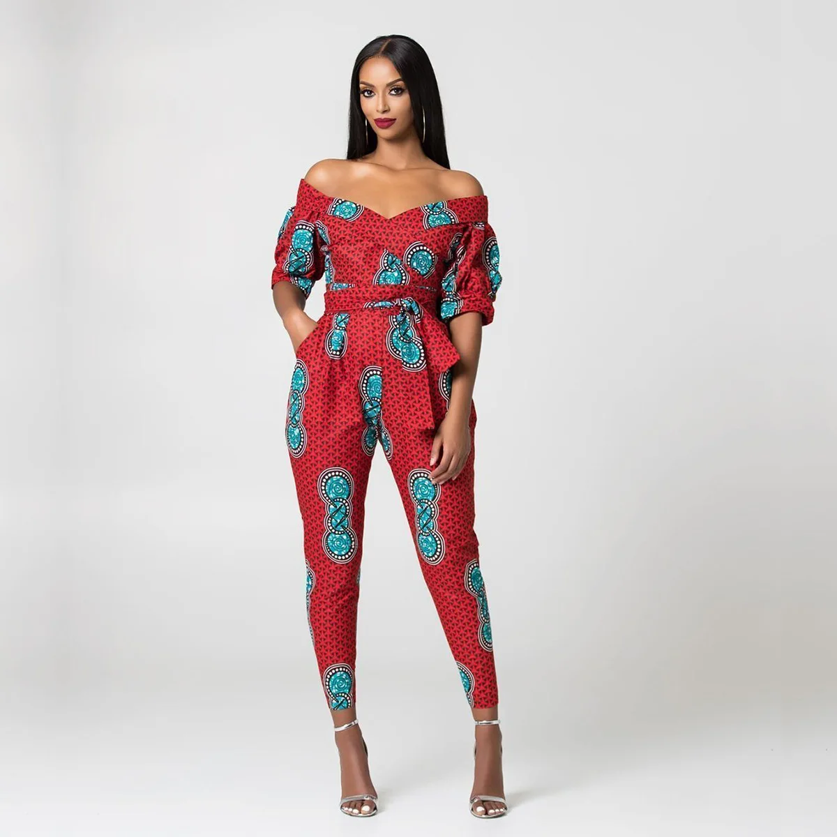 african fashion style New Summer African Printing Jumpsuit For Women Fashion Lantern Sleeves Off Shoulder Ankara Style Trousers Casual Lady Jumpsuit african outfits