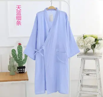 

New Unisex Thin Robe Loose Men and Women Japanese Style Bathrob Cotton Craped Sleepwear Sleeprobe Home Leisure Wear
