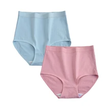  FallSweet 2 Pcs / Lot ! Cotton Underwear Women High Waist Panties Comfortable Solid Color Underpants Plus Size M-XXXL 