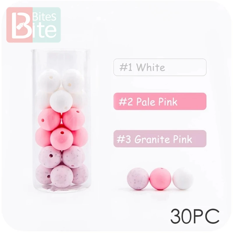 Pink Granite 30 шт. 12 мм силиконовые бусины жемчуг силиконовые пищевые, Прорезывание Зубов Бусины DIY кормящих браслет силиконовые крошечные стержни детский прорезыватель BPA бесплатно - Цвет: Pink Granite