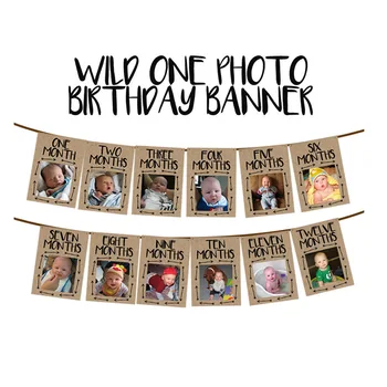 

Wild ONE Photo Frame Birthday Banner First Happy Birthday Decorations Garland 1st Baby Boy Girl My 1 One Year Party Supplies