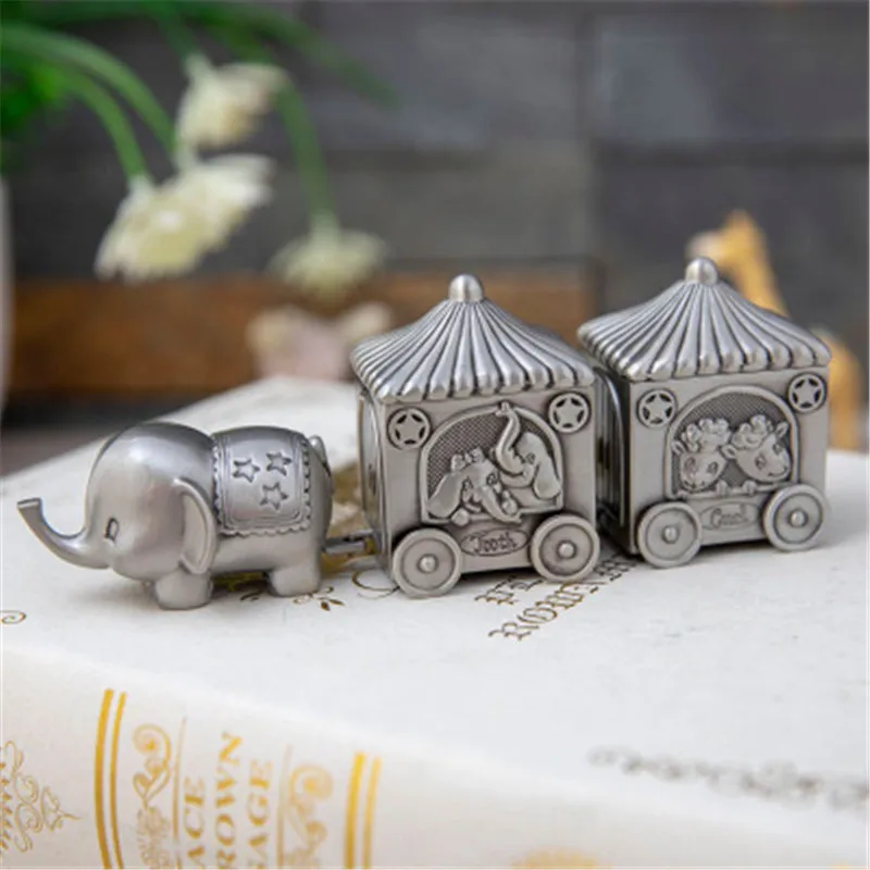 Creative Elephant pull cart My First Tooth and Curl Keepsake Box Set, Baby Teeth Fairy Containter Gift Boxes for Child Kids