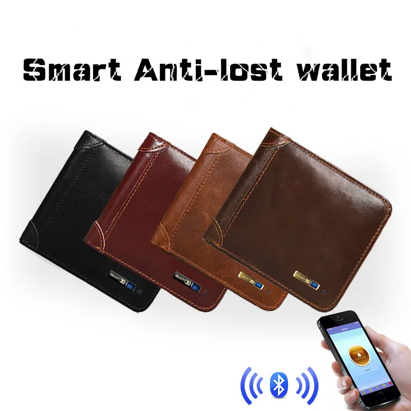 

High Quality Genuine Leather Wallet Men Intelligent Safety Anti-lost Anti-theft 2fold Card Holder Purse Men's Wallet