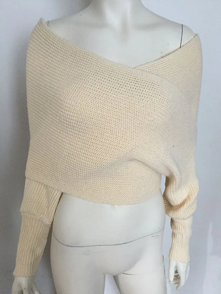 VITIANA, женский сексуальный Забавный свитер с запахом, Осень-зима, женские вязаные свитера с длинным рукавом и перекрещивающимися крест-накрест, женская уличная одежда