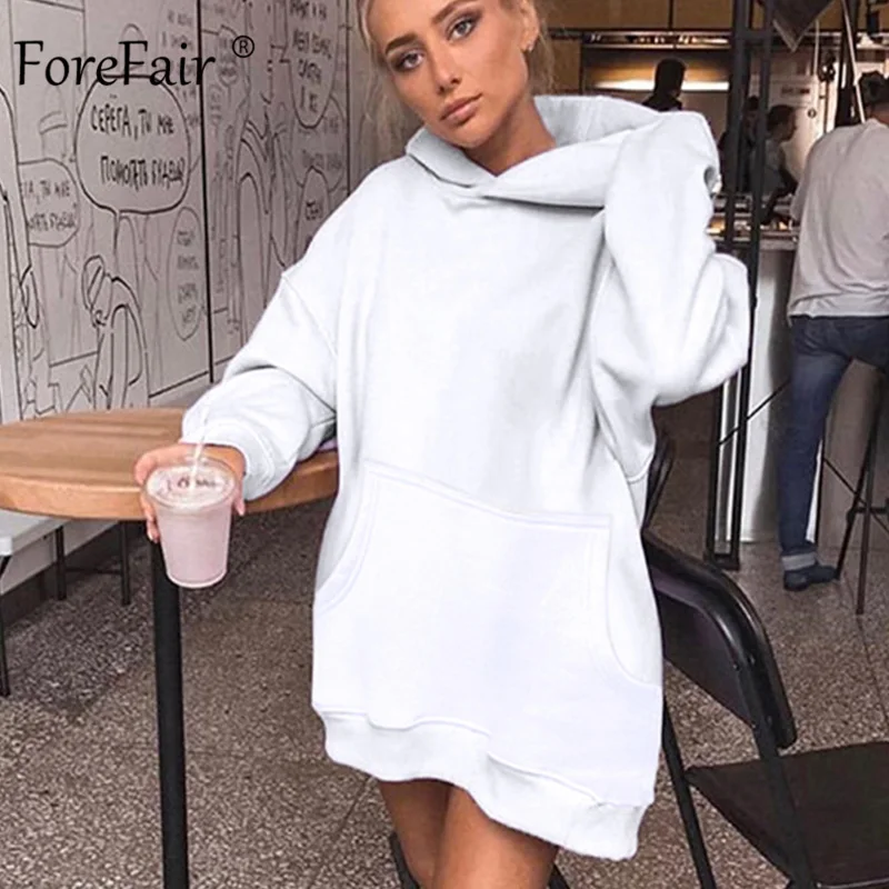Женская Толстовка Оверсайз Forefair однотонная Повседневная С Карманами и длинным