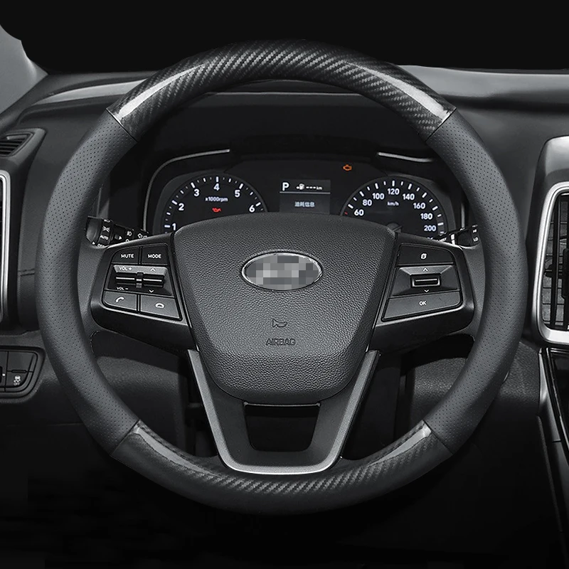 

Car Steering Wheel Cover for Hyundai Veloster Solaris I20 I30 Verna Getz ix25 ix35 Sonata Elantra Tucson carbon fiber Steering