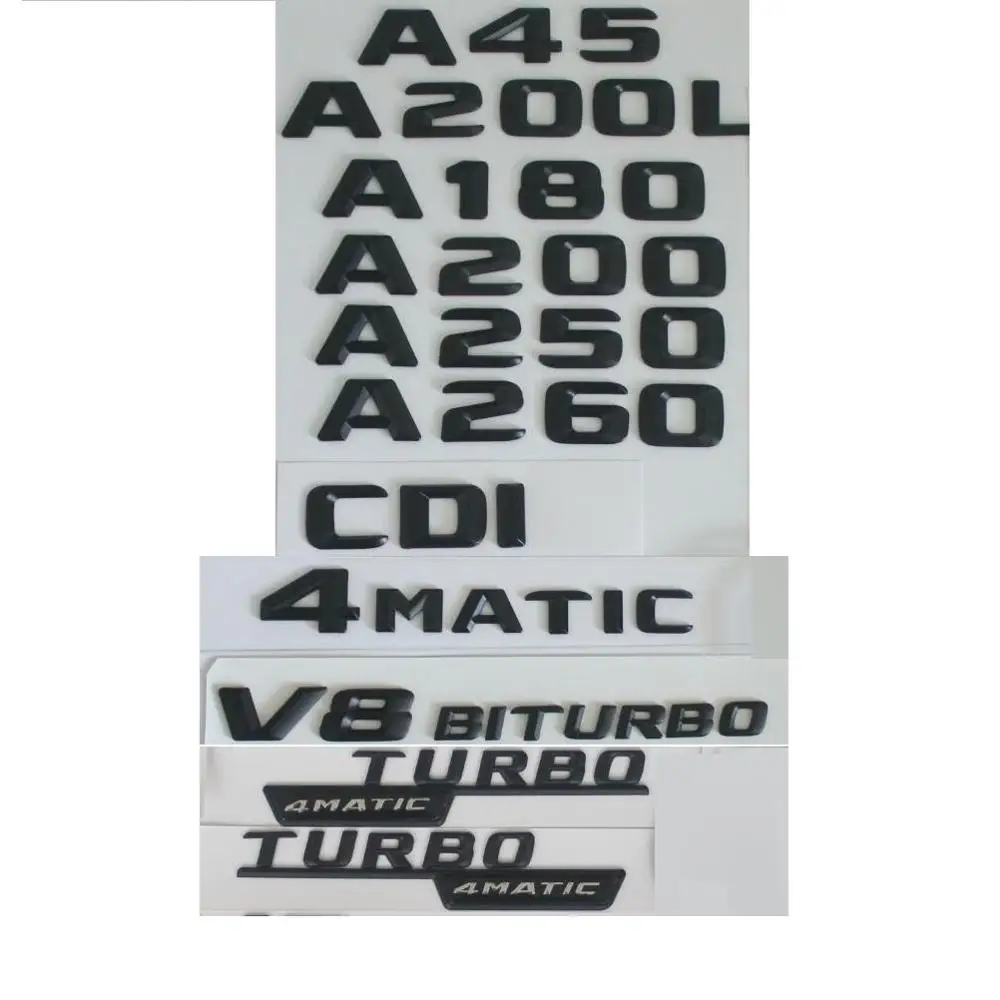 

3D Letters For Mercedes Benz Black W176 W177 A35 A45 AMG Emblem A160 A180 A200 A220 A240 A250 A260 A290 TURBO 4MATIC Emblems