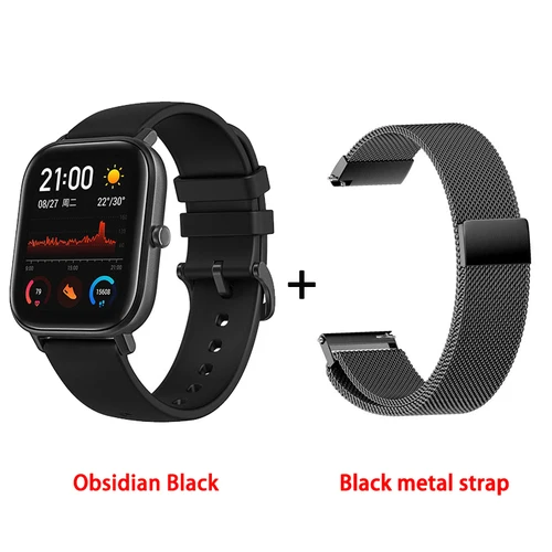 Amazfit GTS глобальная версия Смарт-часы для мужчин и женщин 5ATM водонепроницаемые часы для плавания под давлением для Xiaomi Android Phone IOS - Цвет: Black add black M.