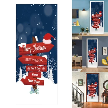 

2pcs/set 3D Merry Christmas Sign Decorative Door Sticker Waterproof Wall Mural