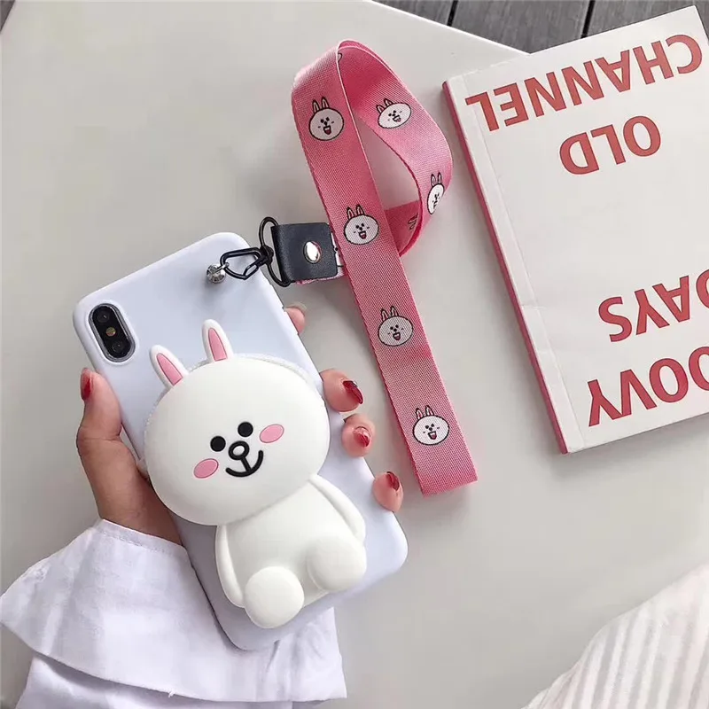 3D милый корейский Emoticon Пакет Медведь Кролик Сумочка с Тоторо чехол для iPhone X XS MAX XR 6 6s 7 8 Plus Мягкий силиконовый чехол
