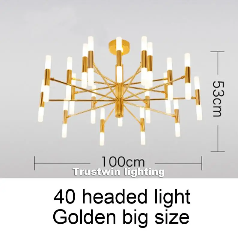 Golden 40 head big Европейский современный простой футляр для удочки светодиодный Люстра Гостиная Спальня украшение лампы - Цвет абажура: Golden 40 head big