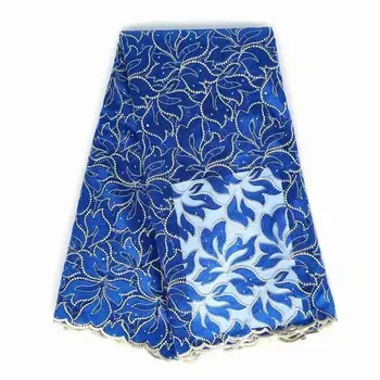 

High Quality Embroidery African Lace Fabric Cord French Net Lace Tulle Nigerian Lace Fabrics Guipure Royal blue Lace