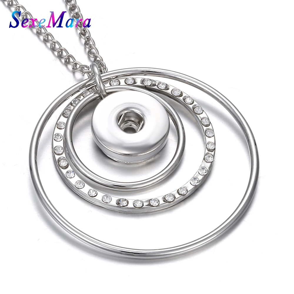 New Snap Button Necklace Jewelry Crystal Circle Snap Pendant Necklace