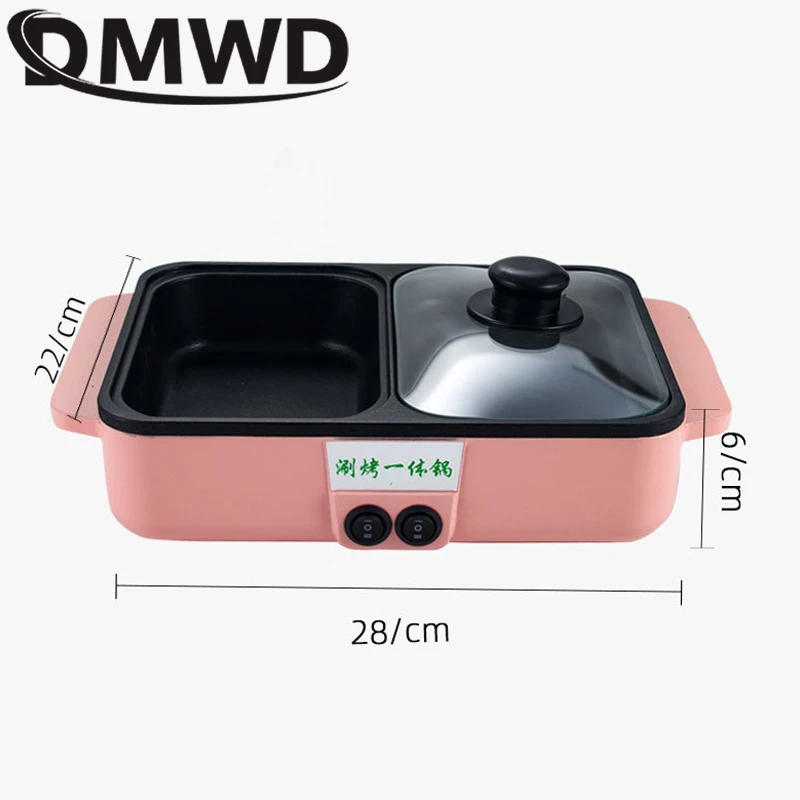 110V/220V Electric Hot Pot Cooker 2 IN 1 BBQ Grill Multifunctional Electric BBQ Grill Non Stick Plate Barbecue Pan Hot Pot 1200W 5
