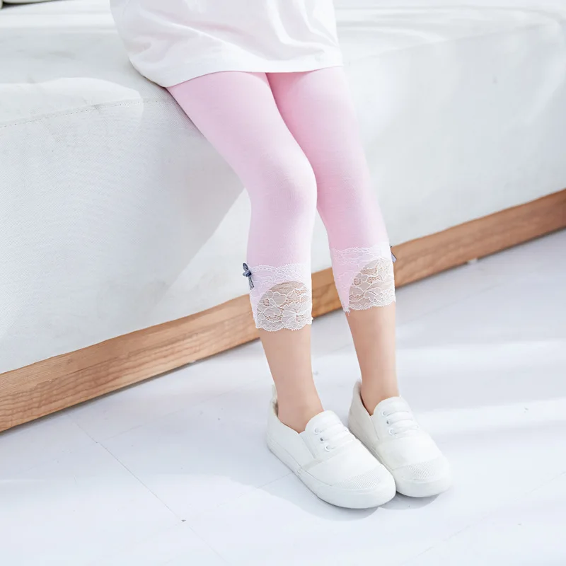 

2019 summer children's pants children's seven points leggings Korean lace bow pants wholesale