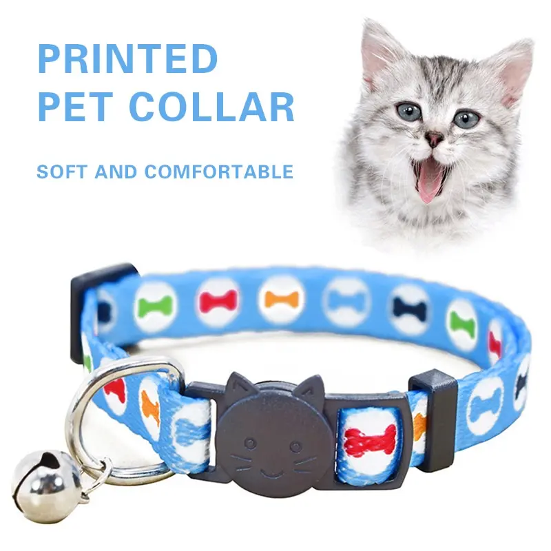 Pet Cat Collar Cute Flower Print Cats Bell Collar Adjustable Ribbon Collars for Small Dogs Puppy Neck Strap Pets Lead Supplies