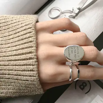 

LISM 925 Sterling Silver Minimalist Smooth Round Letter Open Finger Rings Silver Color Fashion Ring For Women Men Jewelry Gifts