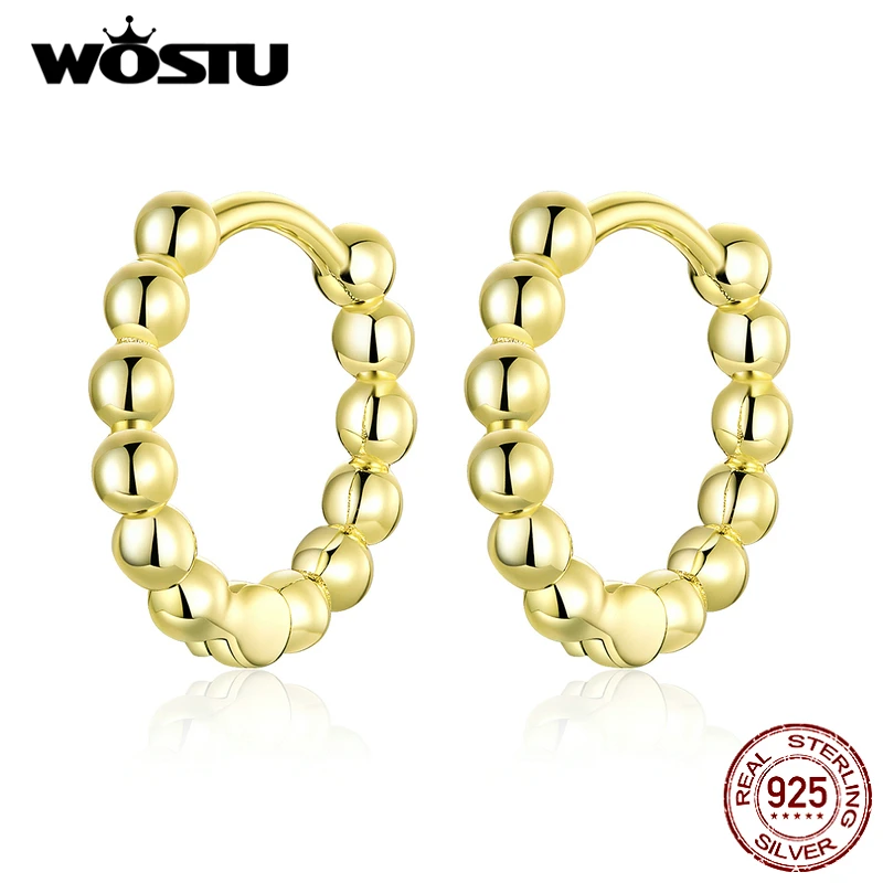 WOSTU Настоящее 925 пробы, серебряные круглые серьги с помпоном, милый шар, горячая мода, серебряные и золотые серьги для женщин, подарок