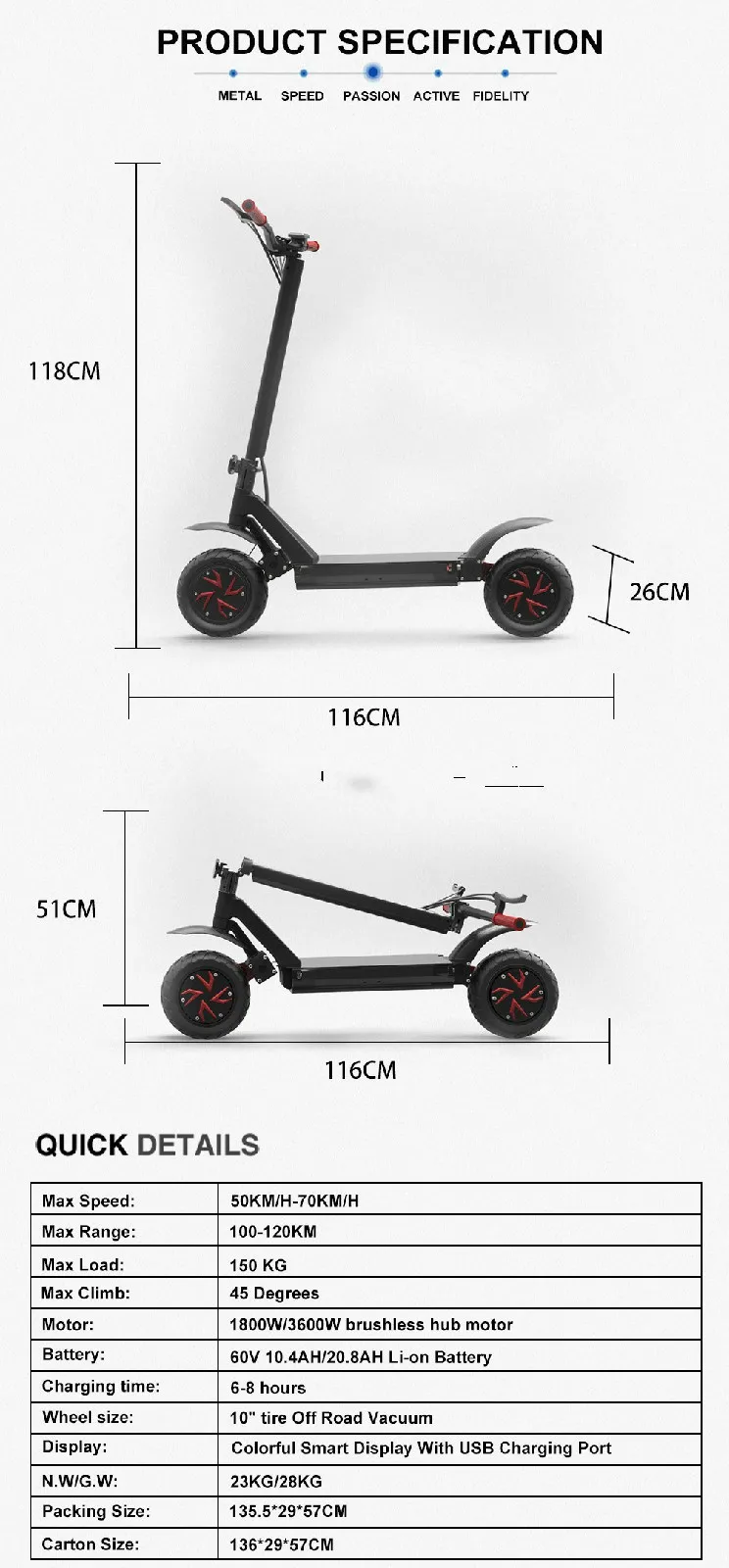 Discount Fast speed two wheel electric scooters, off road adult electric scooter dual motor E4-9 3