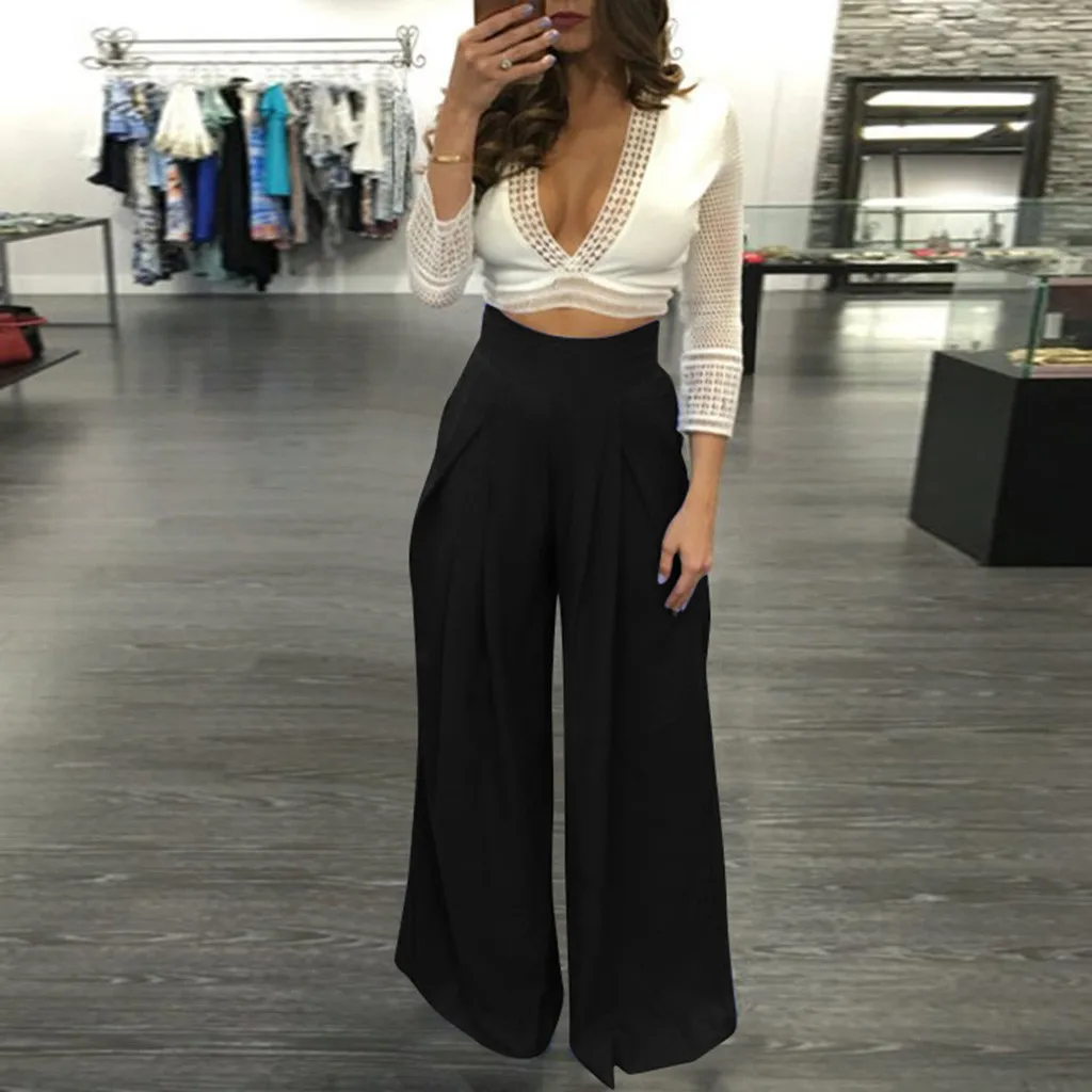 

Women's Wide Leg Pants Fashion Casual Loose Solid Color Cotton Cropped Trousers High Waist Long Pants Outwear Clothes