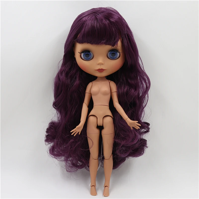 Neo Blythe Doll with Purple Hair, Dark Skin, Matte Cute Face & Custom Jointed Body 1