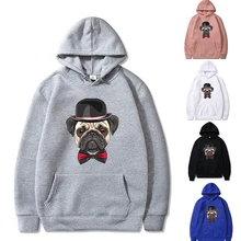 Moda marca feminina moletom com capuz moletom outono nova casual hoodies usar um chapéu pug na impressão casais moletom masculino