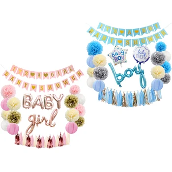 

New Baby Shower Decoration Kit For Girl IT'S A GIRL BABY SHOWER Banner Foil Balloons Paper Pom-Poms Lanterns Tassels Decoration